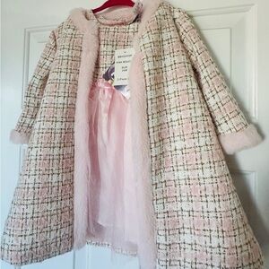 Primark Kids Plaid Dress with Coat with Fur Trim